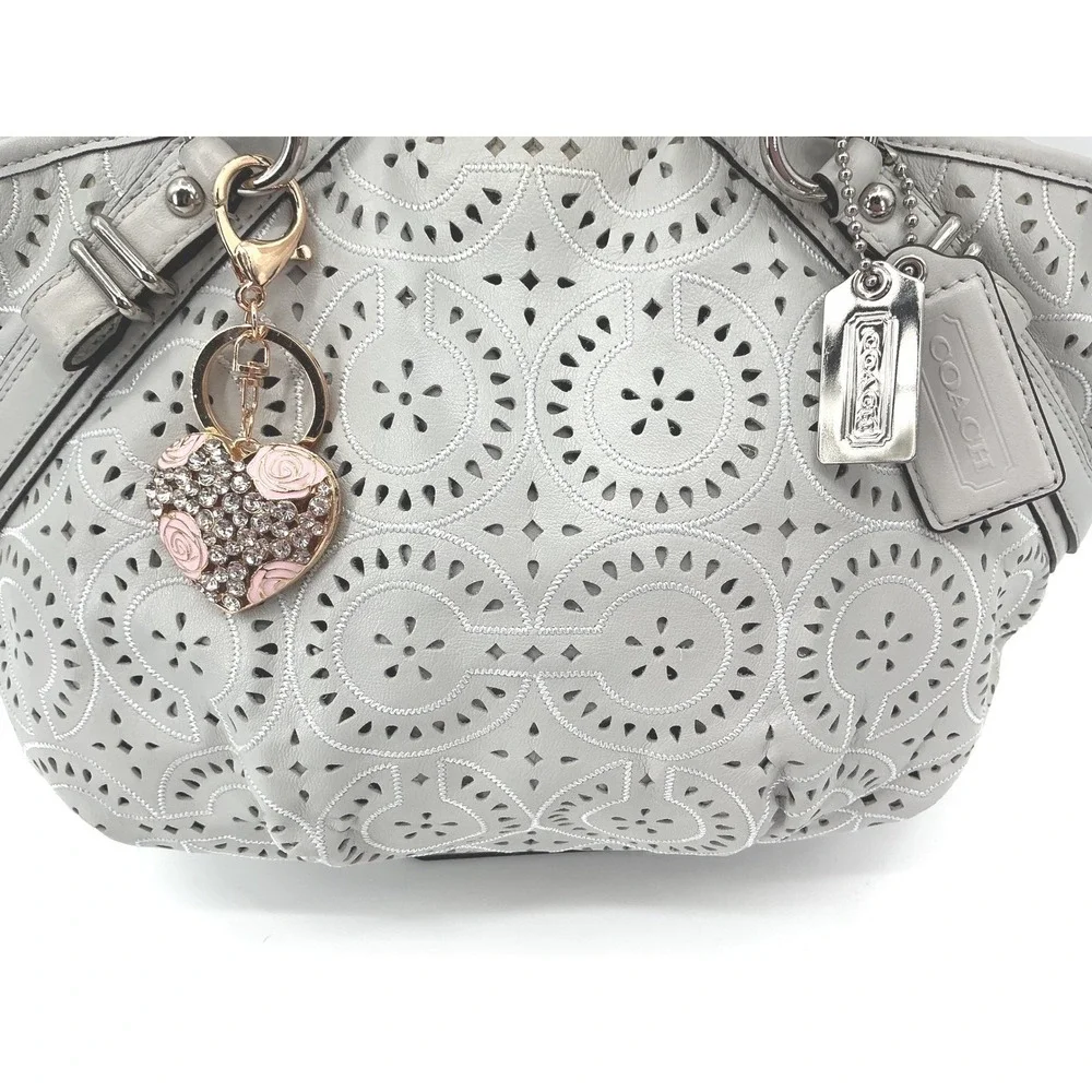 Coach‎ Madison Gray Laser Cut Leather Satchel Crossbody Bag